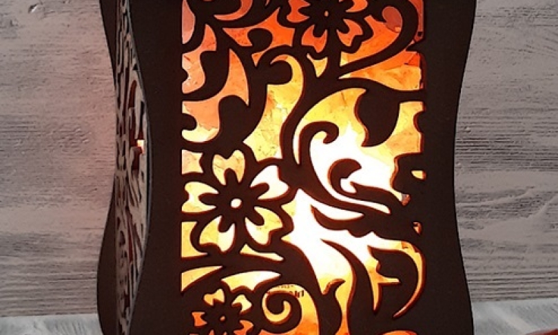 Солевая лампа - светильник деревянный с диммером Цветы 2кг